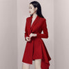 Women Irregular Ruffles Spliced Long Blazer Lapel Long Sleeve Belt Slim Waist Fit Jacket Tide Spring Autumn Coat