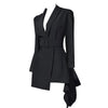 Women Irregular Ruffles Spliced Long Blazer Lapel Long Sleeve Belt Slim Waist Fit Jacket Tide Spring Autumn Coat