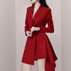 Women Irregular Ruffles Spliced Long Blazer Lapel Long Sleeve Belt Slim Waist Fit Jacket Tide Spring Autumn Coat