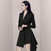 Women Irregular Ruffles Spliced Long Blazer Lapel Long Sleeve Belt Slim Waist Fit Jacket Tide Spring Autumn Coat