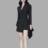 Women Irregular Ruffles Spliced Long Blazer Lapel Long Sleeve Belt Slim Waist Fit Jacket Tide Spring Autumn Coat