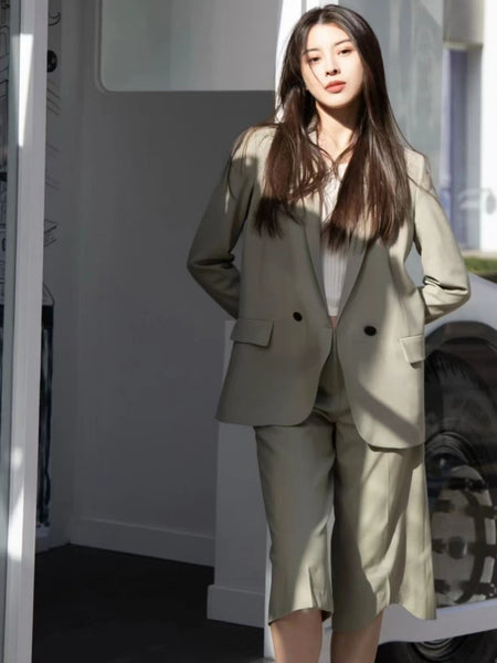 Women Jacket 2023 Autumn Temperament Commuter Style Simple Silhouette Green Casual Jacket