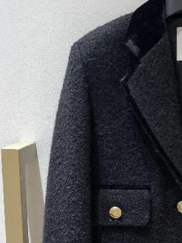 Women Jacket Autumn and Winter Tweed Wool Suit Collar Empire-line Solid Color Blazers + Shorts