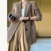 Women Jacket Long Sleeve Plaid Blazer with Belt Autumn Coat Office Lady Elegant V-Neck Over Size Blazers for Women with Pockets