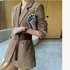 Women Jacket Long Sleeve Plaid Blazer with Belt Autumn Coat Office Lady Elegant V-Neck Over Size Blazers for Women with Pockets