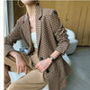 Women Jacket Long Sleeve Plaid Blazer with Belt Autumn Coat Office Lady Elegant V-Neck Over Size Blazers for Women with Pockets