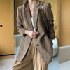 Women Jacket Long Sleeve Plaid Blazer with Belt Autumn Coat Office Lady Elegant V-Neck Over Size Blazers for Women with Pockets