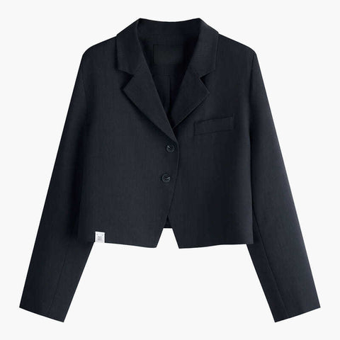 Women Jacket Long Sleeve Suit Coat Design Button Up Office Lady Cropped Jacket Vintage Japan JK Short Blazer Solid Black Gray