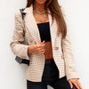 Women Jacket Slim Plaid Print Coats Long Sleeve Chic Office Lady Double Breasted Office Business Outerwear Vintage Blazers Coats