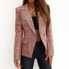Women Jacket Slim Plaid Print Coats Long Sleeve Chic Office Lady Double Breasted Office Business Outerwear Vintage Blazers Coats