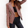 Women Jacket Slim Plaid Print Coats Long Sleeve Chic Office Lady Double Breasted Office Business Outerwear Vintage Blazers Coats
