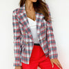 Women Jacket Slim Plaid Print Coats Long Sleeve Chic Office Lady Double Breasted Office Business Outerwear Vintage Blazers Coats