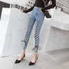 Women Jeans 2022 Summer Hollow Out Cross Strap Bandage Denim Pencil Pants Ladies Mid Waist Sexy Lace Up Hole Tight Jeans