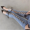 Women Jeans 2022 Summer Hollow Out Cross Strap Bandage Denim Pencil Pants Ladies Mid Waist Sexy Lace Up Hole Tight Jeans