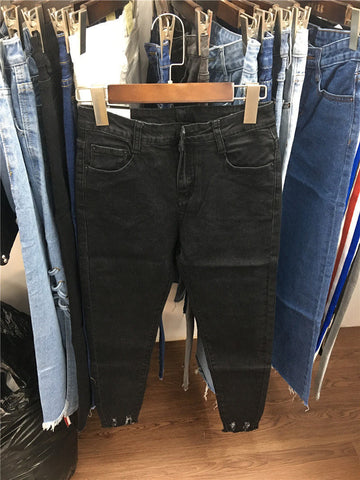 Women Jeans Ankle-Length High Waist Elastic Skinny Pencil Pants Denim Trousers Fit spring Lady Slim Jeans Black grey