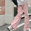 Women Jeans High Waist Loose Simple Basic Pink Sweet Girls Harajuku Females Trousers Leisure Students Daily Trendy Pockets Chic