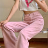 Women Jeans High Waist Loose Simple Basic Pink Sweet Girls Harajuku Females Trousers Leisure Students Daily Trendy Pockets Chic