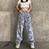 Women Jeans High Waist Loose Straight Pants 2022 Cartoon Printed Zipper Casual Female Long Trousers Large Size Mom Long Pants
