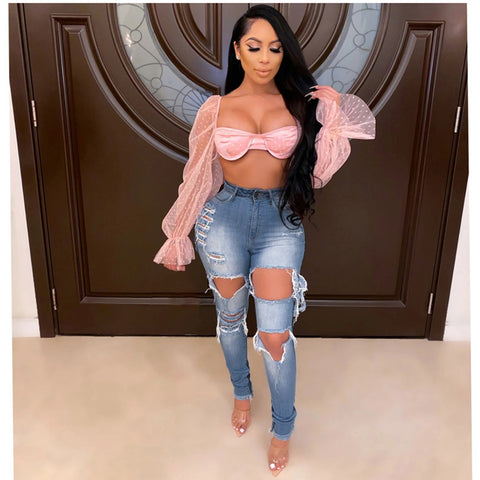 Women Jeans Knee Hole Distressed Mid Waist Belt Stretch Slim Pants Length Solid Color Vintage Jeans Broken Denim Pants 2022