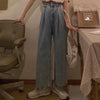 Women Jeans Lace Spliced Sweet Girls High Waist Wide Leg Trousers Vintage Loose Students Autumn Korean Chic Leisure Fashion