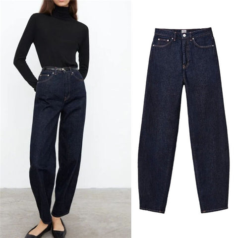 Women Jeans Pants 2022 Spring and Summer High-rise Loose Retro Dark Blue Jeans