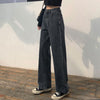 Women Jeans Solid Black Retro Vintage Zipper Spring Straight Trousers All-match Students Ulzzang Baggy High Waist Causal