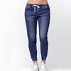 Women Jeans Solid Elastic Waist Jeans Straight Pencil Pants Denim Pants Women Trousers Causal Cropped Pants Women Clothing 5XL
