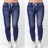 Women Jeans Solid Elastic Waist Jeans Straight Pencil Pants Denim Pants Women Trousers Causal Cropped Pants Women Clothing 5XL