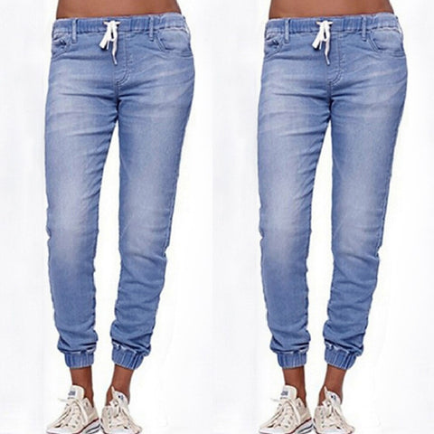 Women Jeans Solid Elastic Waist Jeans Straight Pencil Pants Denim Pants Women Trousers Causal Cropped Pants Women Clothing 5XL