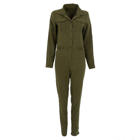 Women Jumpsuit Sexy Bodycon Party Lapel Long-sleeved Playsuit Trousers Stylish Army Green Rompers