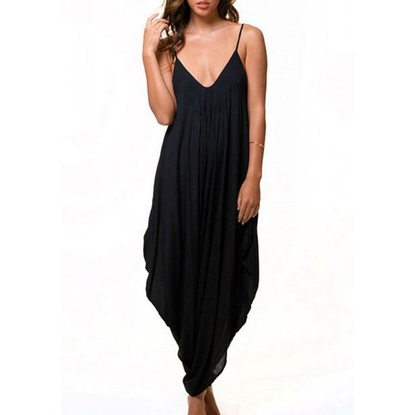 Women Jumpsuit Solid Girl V Neck Loose Baggy Fit Summer/Beach/Party Jumpsuit Romper Harem Suits Tracksuit For Women