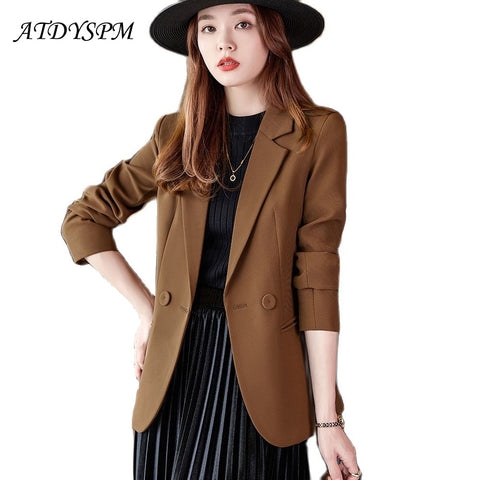 Women Khaki Black Blazer Coat Vintage Notched Collar 2023 Simple And Fashionable Ladies Chic Tops Female Casual Clothing