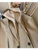Women Khaki Double Breasted Patchwork Hooded Blazer Fake Two Long Sleeve Loose Lace up Jacket Autumn Winter 2023 Female
