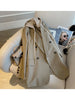 Women Khaki Double Breasted Patchwork Hooded Blazer Fake Two Long Sleeve Loose Lace up Jacket Autumn Winter 2023 Female