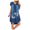 Women Knee-length Denim Dress Short Sleeve Floral Shirt Dress  Casual Streetwear Dress Sundress Vestidos De Verano #12