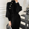 Women Knitted Dress Turtleneck Buttons Full Sleeve Korean Dresses Warm Long Sweater Vestidos Female Clothes 2022 Autumn Winter