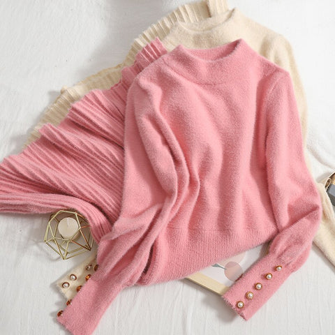 Women Knitted Elegant Sweater pleated Dress Autumn Winter Thick Warm Long Midi Dress Solid Ladies A Line Sweater Dresses vestido