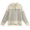 Women Knitted Sweater Stripe Loose Zipper Stretch Knitting Sweaters Vintage Long Sleeve Asymmetry Female Pullover Tops