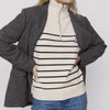 Women Knitted Sweater Stripe Loose Zipper Stretch Knitting Sweaters Vintage Long Sleeve Asymmetry Female Pullover Tops