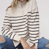 Women Knitted Sweater Stripe Loose Zipper Stretch Knitting Sweaters Vintage Long Sleeve Asymmetry Female Pullover Tops