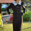 Women Lace Neck Ruffle Edge Blazer Suit Ladies Full Sleeve Double Breasted Blazers and High Waist Straight Midi Skirts Outfits