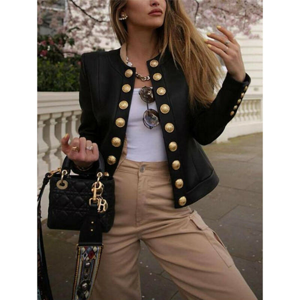 Women Ladies Button Long Sleeve Blazer Jacket Coat Outwear Short Coat Biker Casual Tops Blazer Long Sleeve Open Stitch Slim Coat