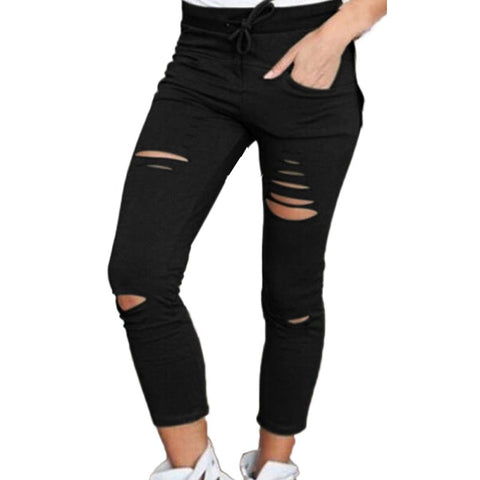 Women Ladies Denim Jeans Ripped Skinny Cut High Waisted Legging Skinny High Waist Stretch Ripped Slim Pencil Pants