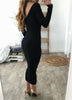 Women Ladies Long Sleeve V Neck Stretch Bodycon Ribbed Knit Pencil Midi Dress Slim Dress