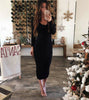 Women Ladies Long Sleeve V Neck Stretch Bodycon Ribbed Knit Pencil Midi Dress Slim Dress