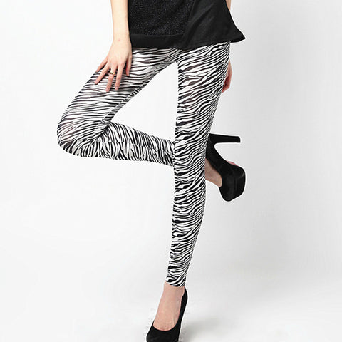Women Lady Leggings Zebra Striped Skinny Stretch Footless Cotton Pencil Pants