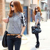 Women Lady Retro vintage Long Sleeve Casual Graids Jean Denim Shirt Tops Blouse
