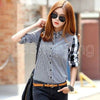 Women Lady Retro vintage Long Sleeve Casual Graids Jean Denim Shirt Tops Blouse