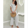 Women Lady V Neck Loose Playsuit Party Ladies Romper Sleeveless Long Jumpsuit Sleeveless High Waisted Vertical Stripe Jumpsuit