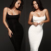 Women Lady V-Neck Pencil Dress Solid Color Backless Spaghetti Strap Bodycon Slim Slip Dress Summer Beach Sundress